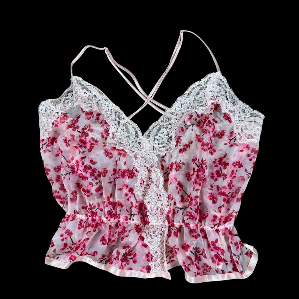 Victorias Secret Cropped Cami Women Medium Lace Mesh Floral Slip Fairy Festival